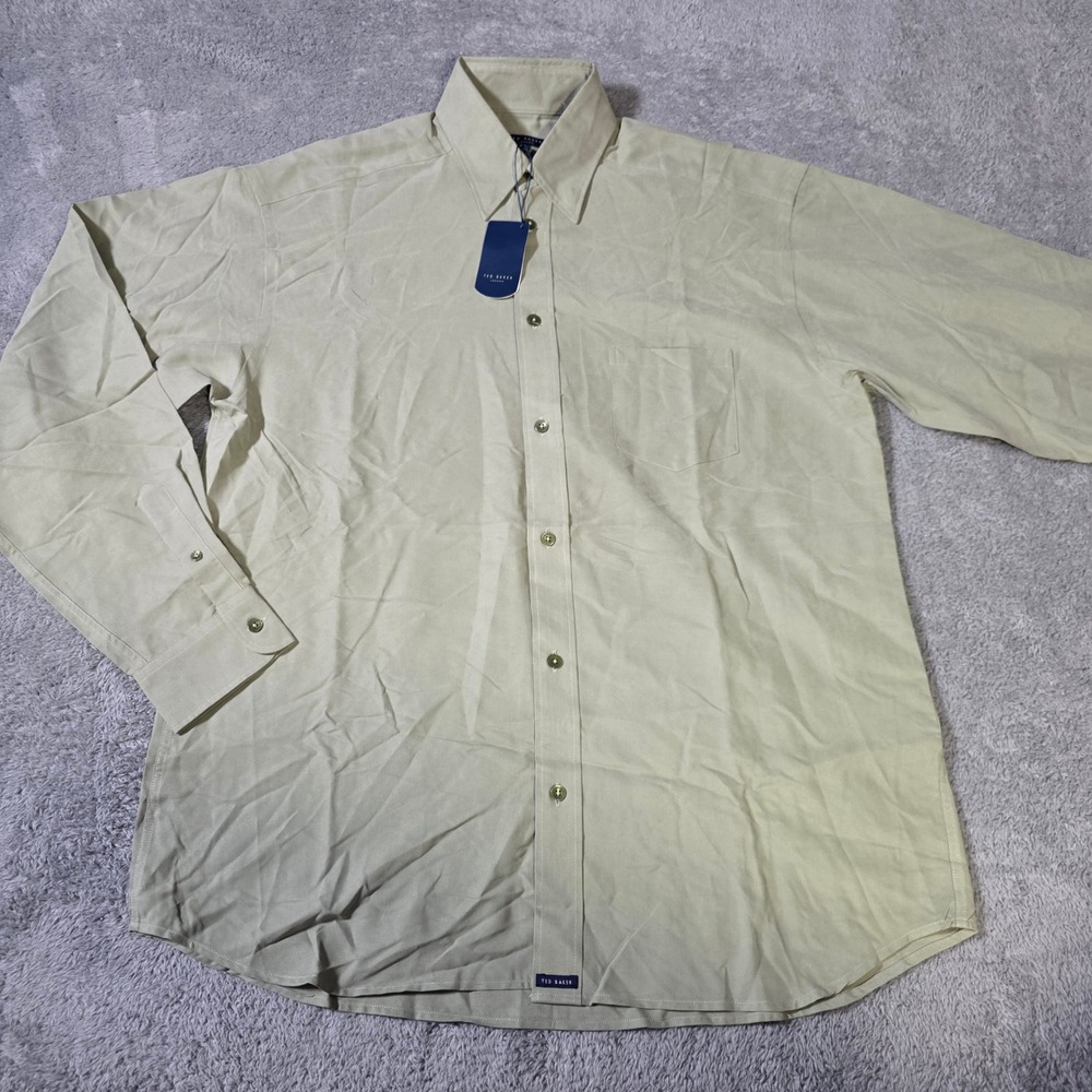 Ted Baker Mens 3 Button Down Shirt Sage Green Long Sleeve‎ Polynosic B3000